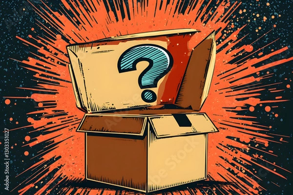 Fototapeta Open box with question mark, pop art vector illustration