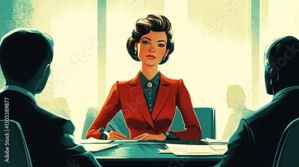 Obraz confident senior executive woman seated in boardroom with team discussing business growth showing mature leadership success and corporate power in office environment