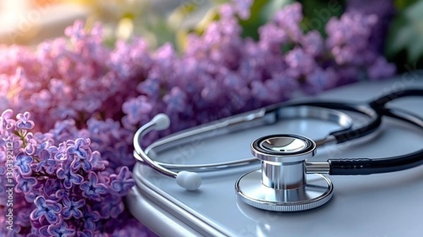 Obraz Lilac stethoscope on a desk