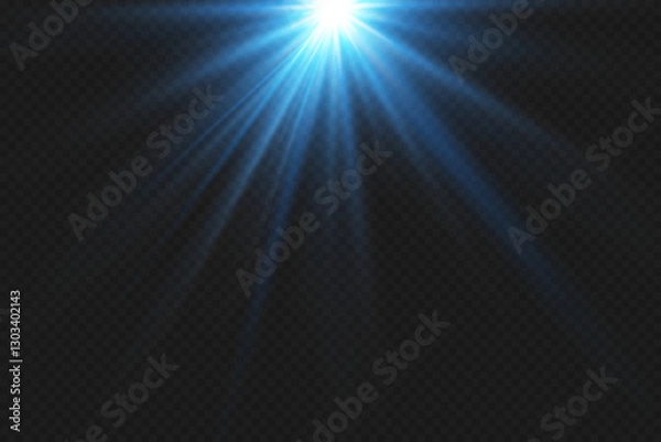 Fototapeta Blue rays of light, star flash. On a transparent background.
