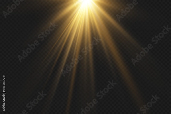 Obraz Light flash of rays of light and explosion. On a transparent background.