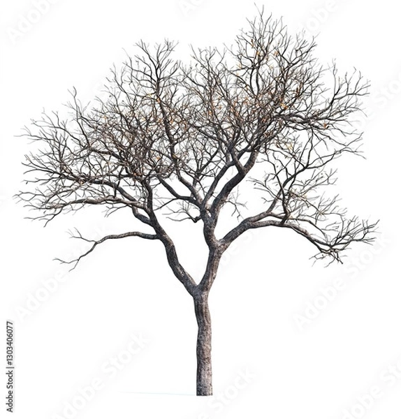 Fototapeta Dormant Tree Structure: Winter Silhouette on White