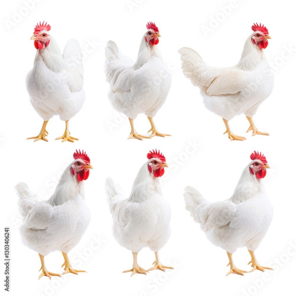 Fototapeta Multiple white chickens standing and showcasing their distinct features. transparent background