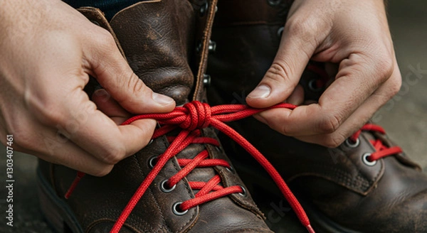Obraz close-up tying shoelaces