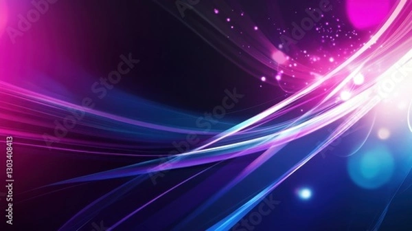 Fototapeta Abstract background with colorful, glowing waves and lines on a dark purple, blue, and pink gradient color background