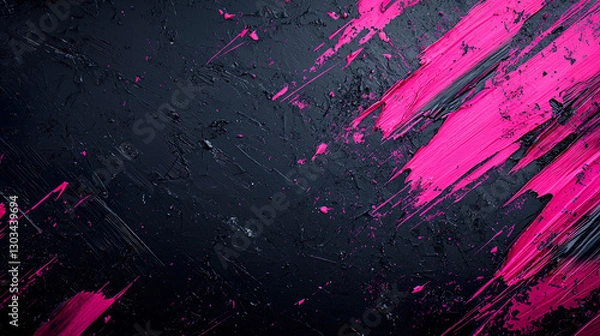 Fototapeta Rose Pink and Graphite Torn Brushstroke Design with Halftone Shards and Grunge Debris for Abstract Art
