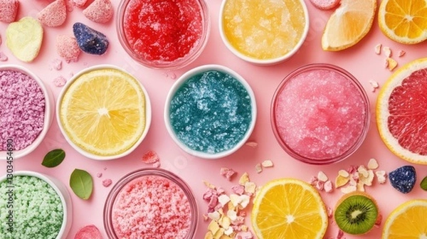 Fototapeta Colorful Skincare Products in Bright Spa Setting
