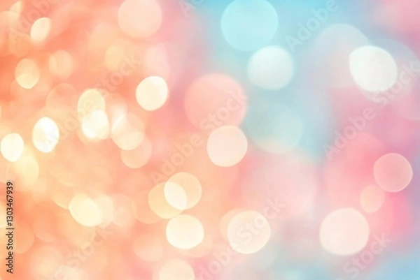 Fototapeta Blurred pastel pink and orange background with soft bokeh lights