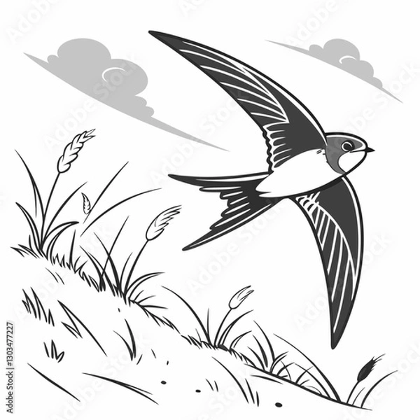 Obraz A detailed vector illustration of the Common Swift, the fastest bird in level flight. Perfect for wildlife art, birdwatching themes, and nature-inspired designs.