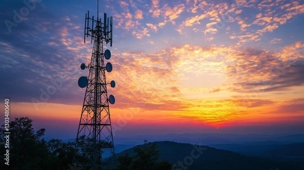 Obraz Professional Communication Tower Illustration for Media Marketing and Telecom Industry Solutions