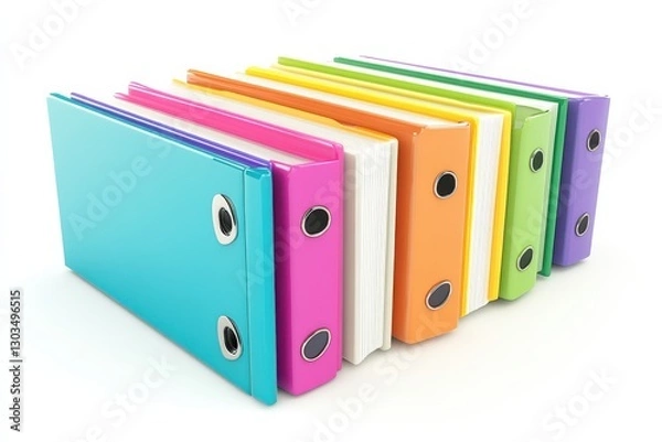 Fototapeta Colorful collection of sturdy binders arranged neatly on a bright, organized study desk space isolated on transparent background