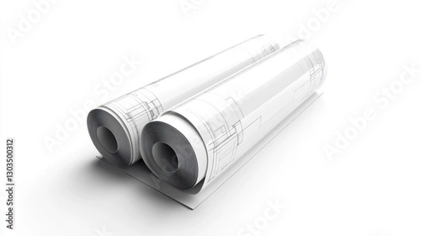 Obraz Rolled architectural blueprints on white background