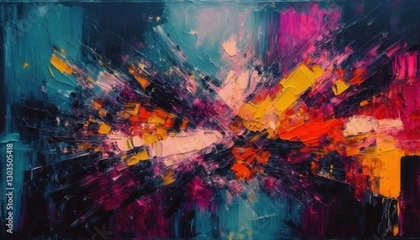 Fototapeta dynamic explosion of vibrant colors in abstract oil painting with textured brushstrokes, perfect for modern wall decor

