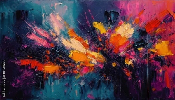 Fototapeta dynamic explosion of vibrant colors in abstract oil painting with textured brushstrokes, perfect for modern wall decor

