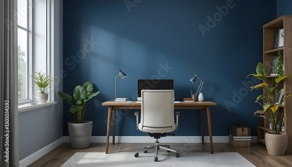 Fototapeta Contemporary Home Office with Navy Blue Wall