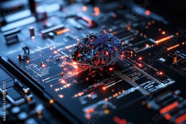Obraz Electronic circuit board, digital background perfect for tech processes, neural networks, artificial intelligence, data transfer and encryption