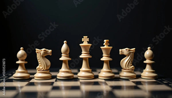 Fototapeta Chess pieces arranged elegantly on a dark background