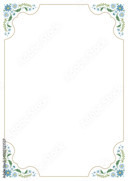 Obraz Beautiful  blue floral flower border frame background decorated in classic elegant art nouveau victorian design style for invitation, certificate, book pages, brochure, template, layout, etc
