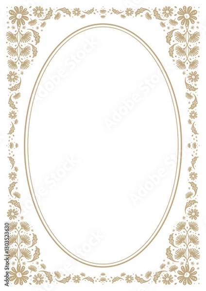 Obraz Beautiful floral flower border frame background in vintage victorian art nouveau illustration style for invitation poster printable card fairy tale book page journal memo notes digital scrapbook paper