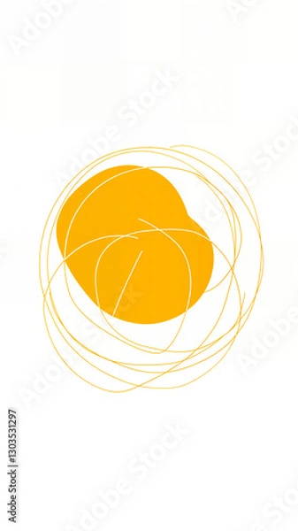 Fototapeta Minimalist abstract illustration of a yellow sun with chaotic black lines surrounding it, creating a dynamic and artistic composition.