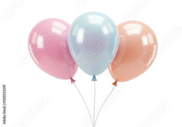 Fototapeta A set of three helium filled balloons with a soft iridescent sheen isolated on transparent background