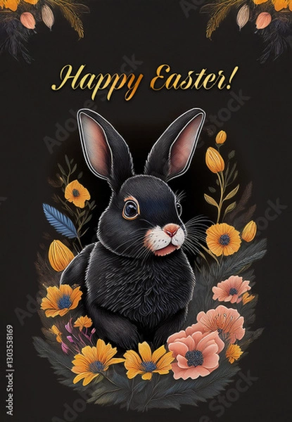 Obraz Easter holiday card concepts with portraits of a hare in spring flowers 