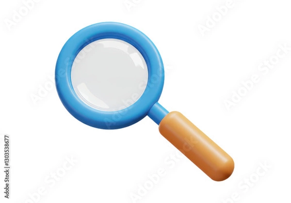 Fototapeta A 3D render of a playful toy like magnifying glass with a thick blue plastic frame isolated on transparent background