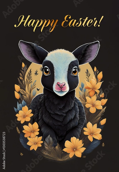 Obraz Easter holiday card concepts with portraits of a lamb,  in spring flowers