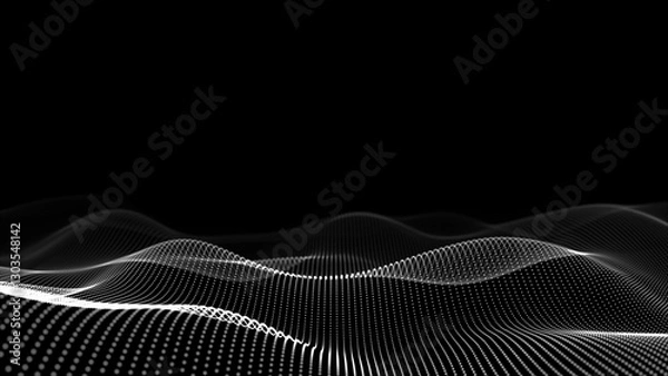 Fototapeta Abstract and technology dots white wave background. Dot pattern with halftone effect. abstract wave technology background with black color digital Dot background animation.