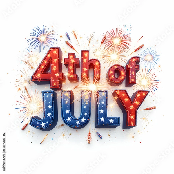 Obraz 4th of July Fireworks: Images & Graphics isolated on white background