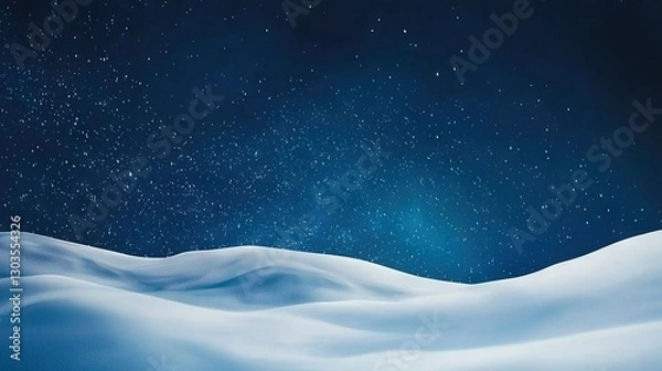 Fototapeta   A snow-covered hill under a starry night sky, illuminated by a brilliant horizon light