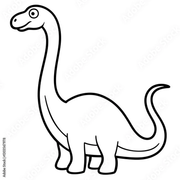 Obraz a cartoon drawing of a long-necked dinosaur in black and white vector illustration