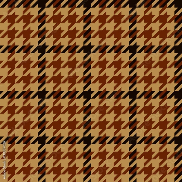 Fototapeta Houndstooth geometric plaid seamless pattern in brown and beige, vector