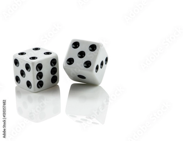 Obraz White dice on white with reflection