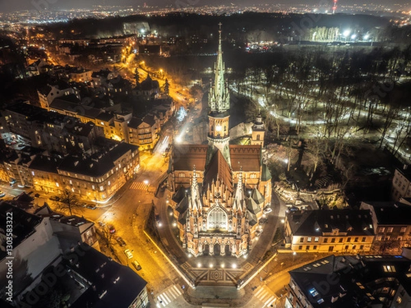Obraz Sanktuarium Świętego Józefa w Krakowie w Podgórzu nocą 