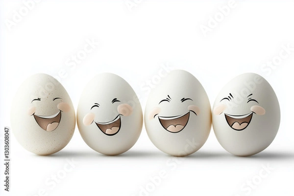 Obraz White Easter eggs with funny faces. Easter concept.