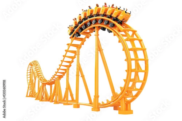 Obraz Thrilling descent on a vibrant orange roller coaster at a summer amusement park in full swing isolated on transparent background