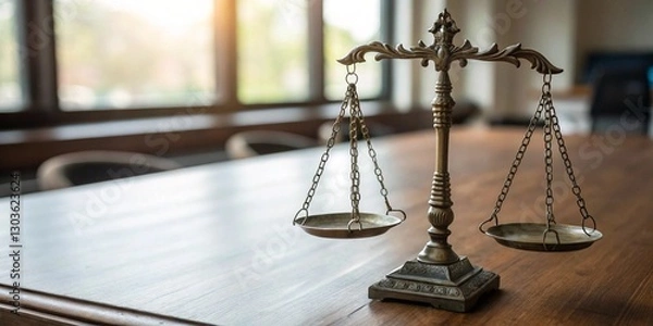 Obraz scales of justice on the table