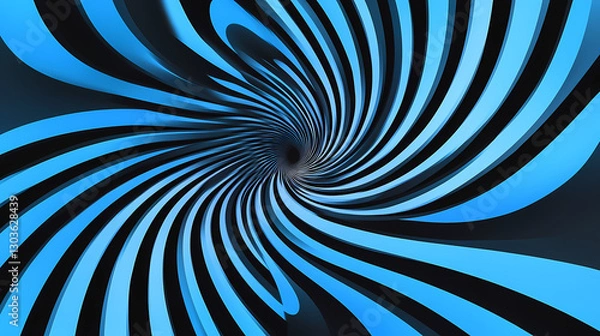 Fototapeta A blue and black striped optical illusion pattern with swirling lines. Illusion - Waterfall. Illustration