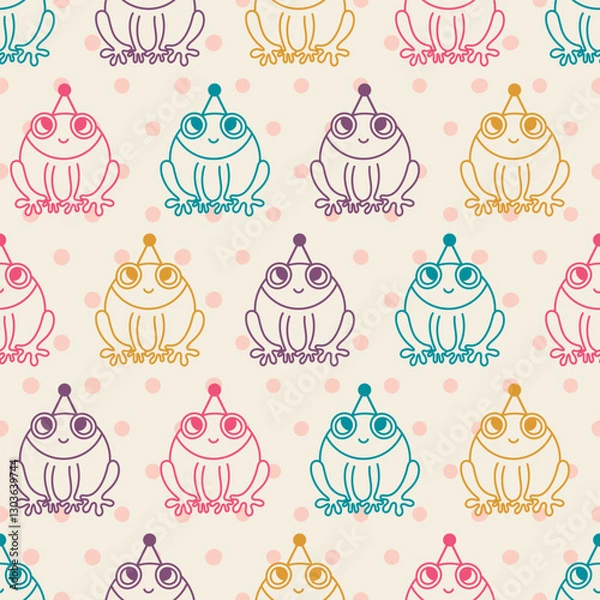 Obraz Vector party frogs seamless pattern design. This funny frog pattern is perfect for all sorts of happy celebrations. Perfect for kids parties, wrapping paper or gift bags! 