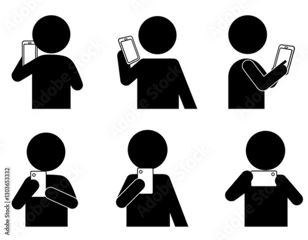 Obraz スマホを使う人たちのピクトグラムセット