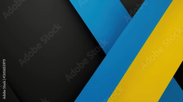 Obraz Minimalist abstract geometric background with blue and yellow diagonal stripes on dark surface. Ukraine flag national symbol