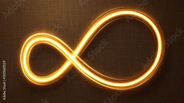 Fototapeta Abstract representation of infinity symbol with glowing golden light on textured brown background