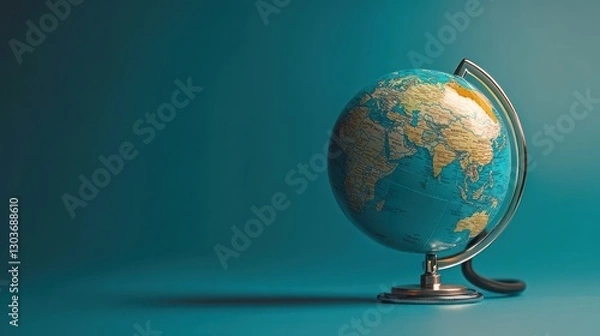 Fototapeta Vintage world globe on teal background.  Possible use Education, geography, travel