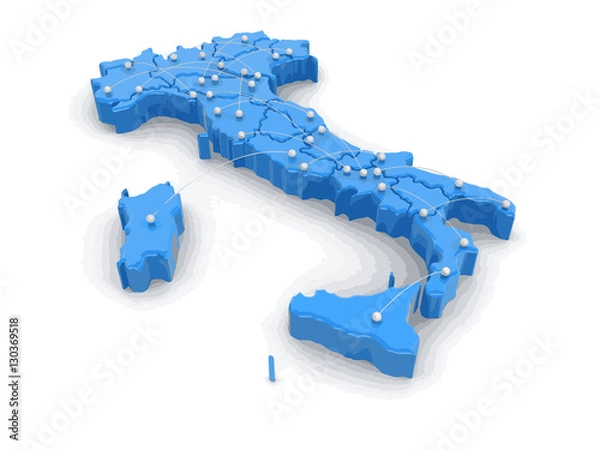 Obraz Map of Italy with flight paths. Image with clipping path.