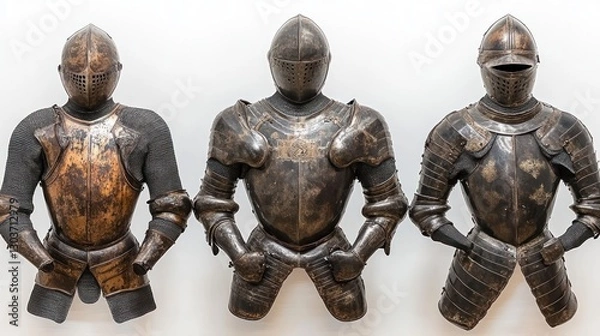 Fototapeta Three Antique Suits of Armor on Display