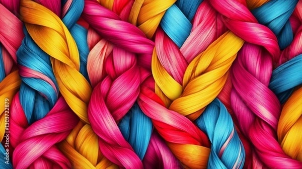 Obraz Abstract and vibrant interweaving of multi-colored ropes in a dynamic close-up
