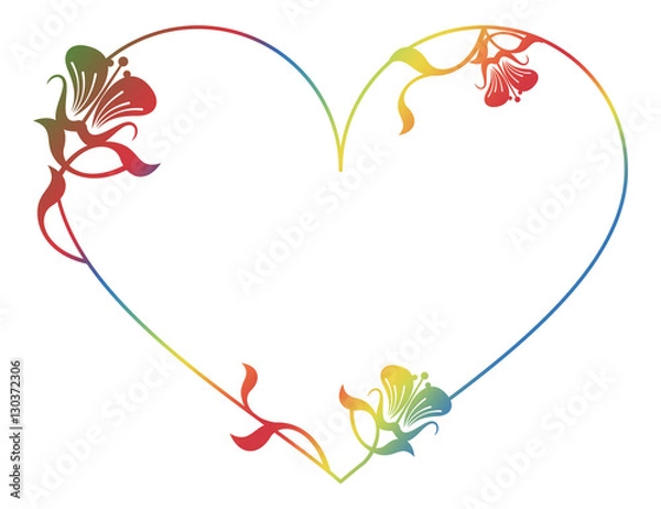 Fototapeta Beautiful heart-shaped floral frame with gradient fill. 