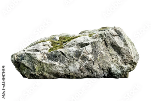Obraz A large moss-covered boulder rests quietly on a plain white background, showcasing nature's artistry isolated on transparent background