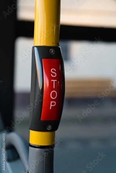 Fototapeta Public transport stop request button on handrail